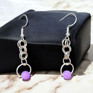 Handcrafted Unique Chainmaille Dangle Earrings w/ Morganite